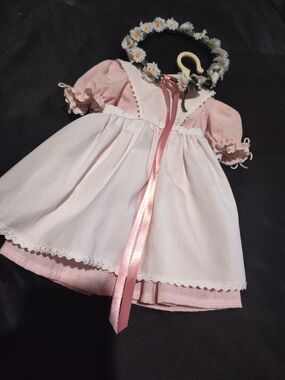 American Girl Pink and White Gingham Dress with Apron & Flower Crown